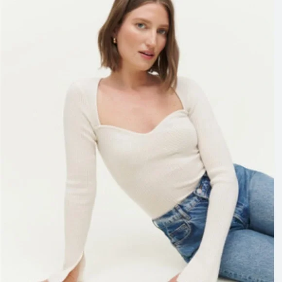 Reformation Glenna Cashmere Sweater Gossamer Size L NWT - Picture 2 of 7